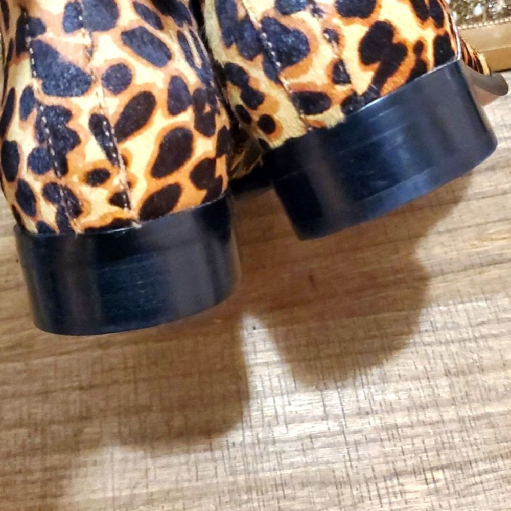 J. Jill Melodie Women's Tan Camel Leopard Print Calf Hair Zip Up Booties Sz 6.5 - Picture 8 of 11